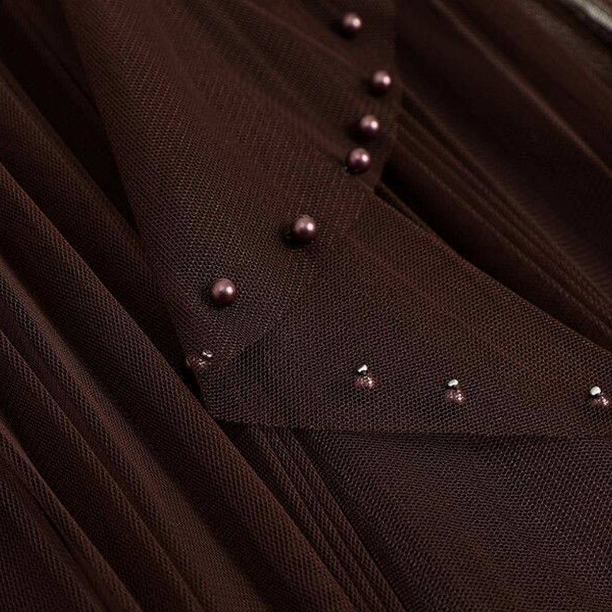 BEADED MESH PLEATED SKIRT A LINE TULLE SKIRT_CWBLS0398