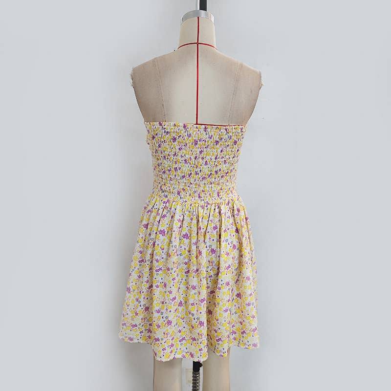 Floral Print Strapless Sleeveless A-Line Dress