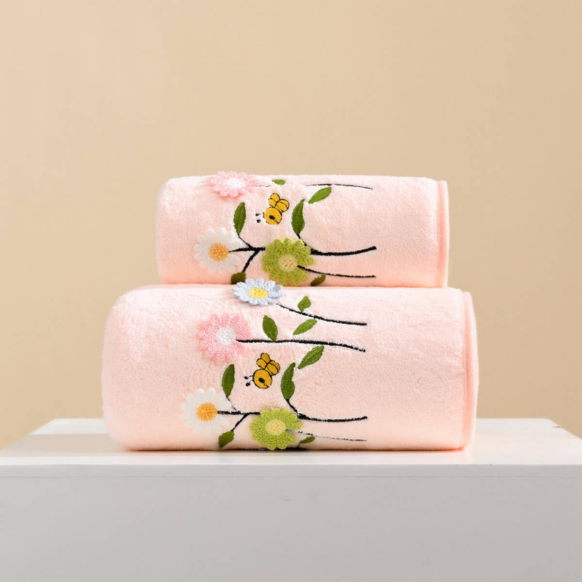 CORAL FLEECE FLOWER SQUARE TOWEL BATH TOWEL SET