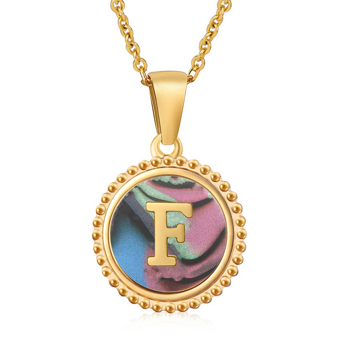 CWAJE1942_Simple Round Colorful Shell Letter Necklace