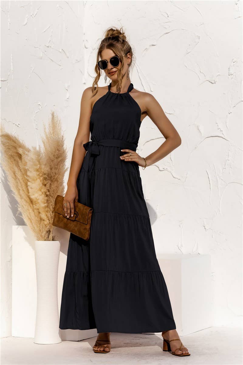 CWDMD4828_SUMMER HALTER NECK STRAPPY BACKLESS DRESS