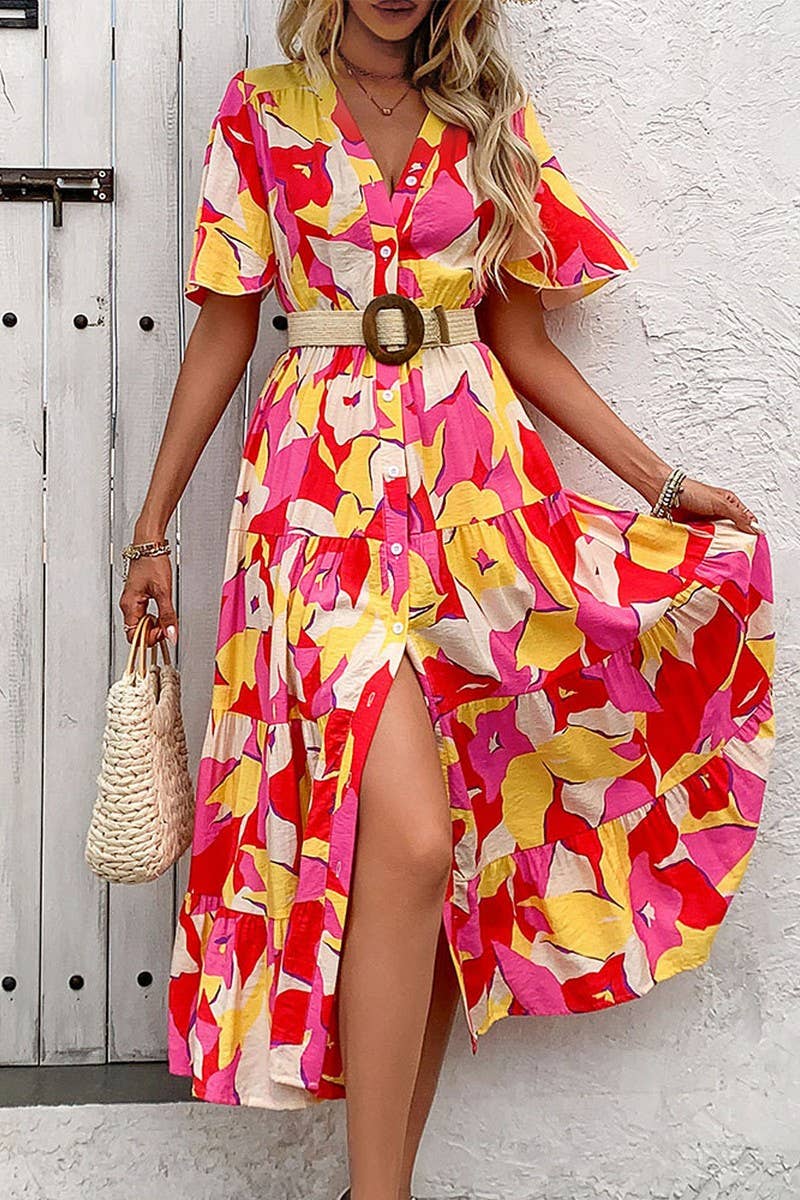 CWDMD4485_NEW SUMMER CARDIGAN PRINTED MIDI DRESS