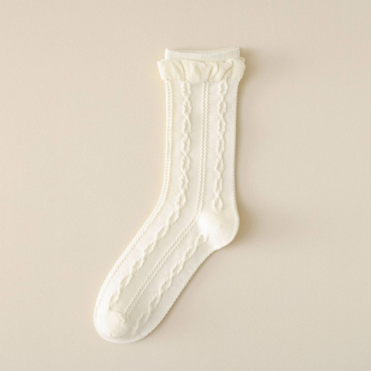 Ruffle Spiral Texture Crew Socks For Womens