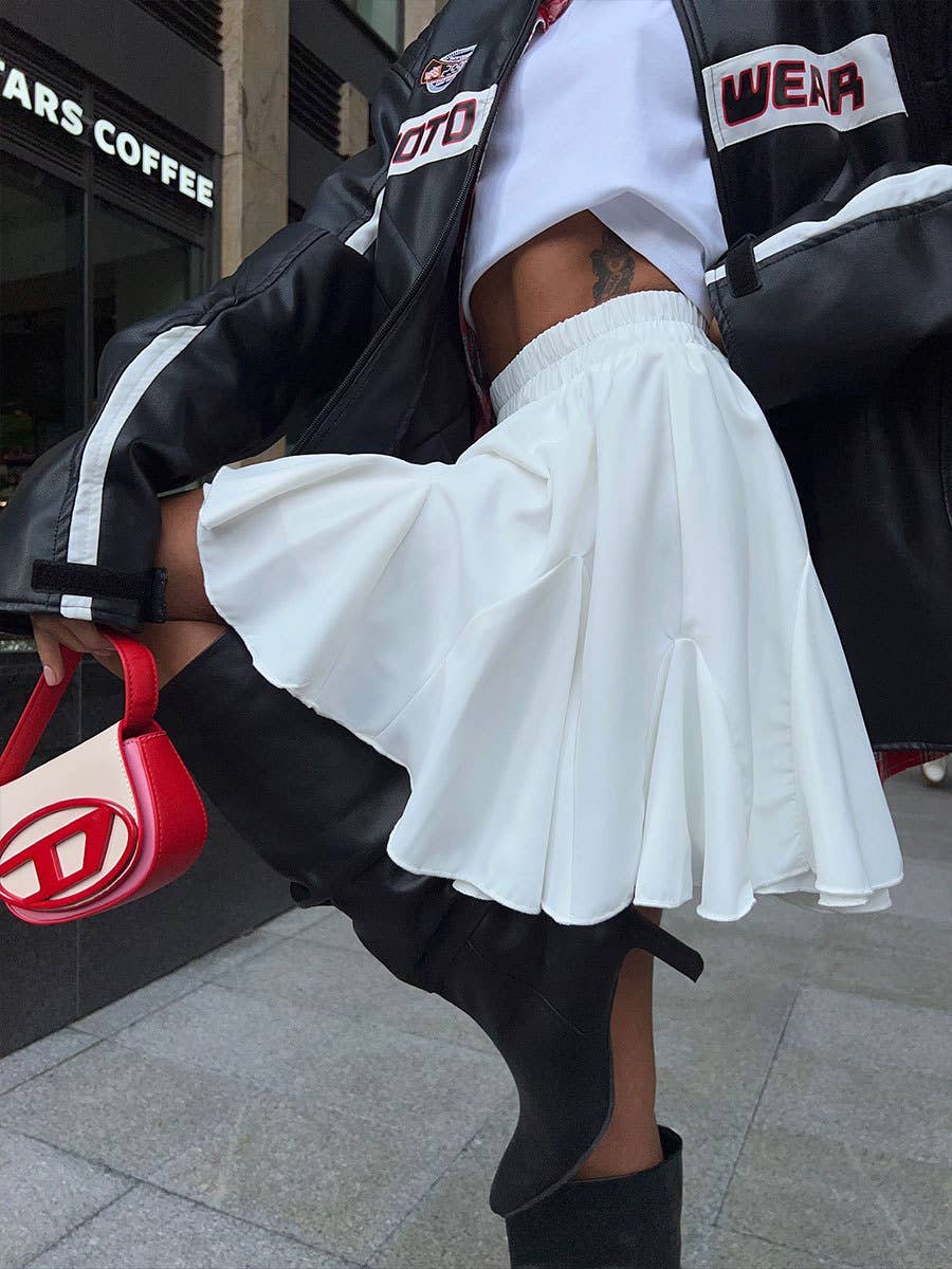 Y2K street fashion patchwork mini pleated skirt