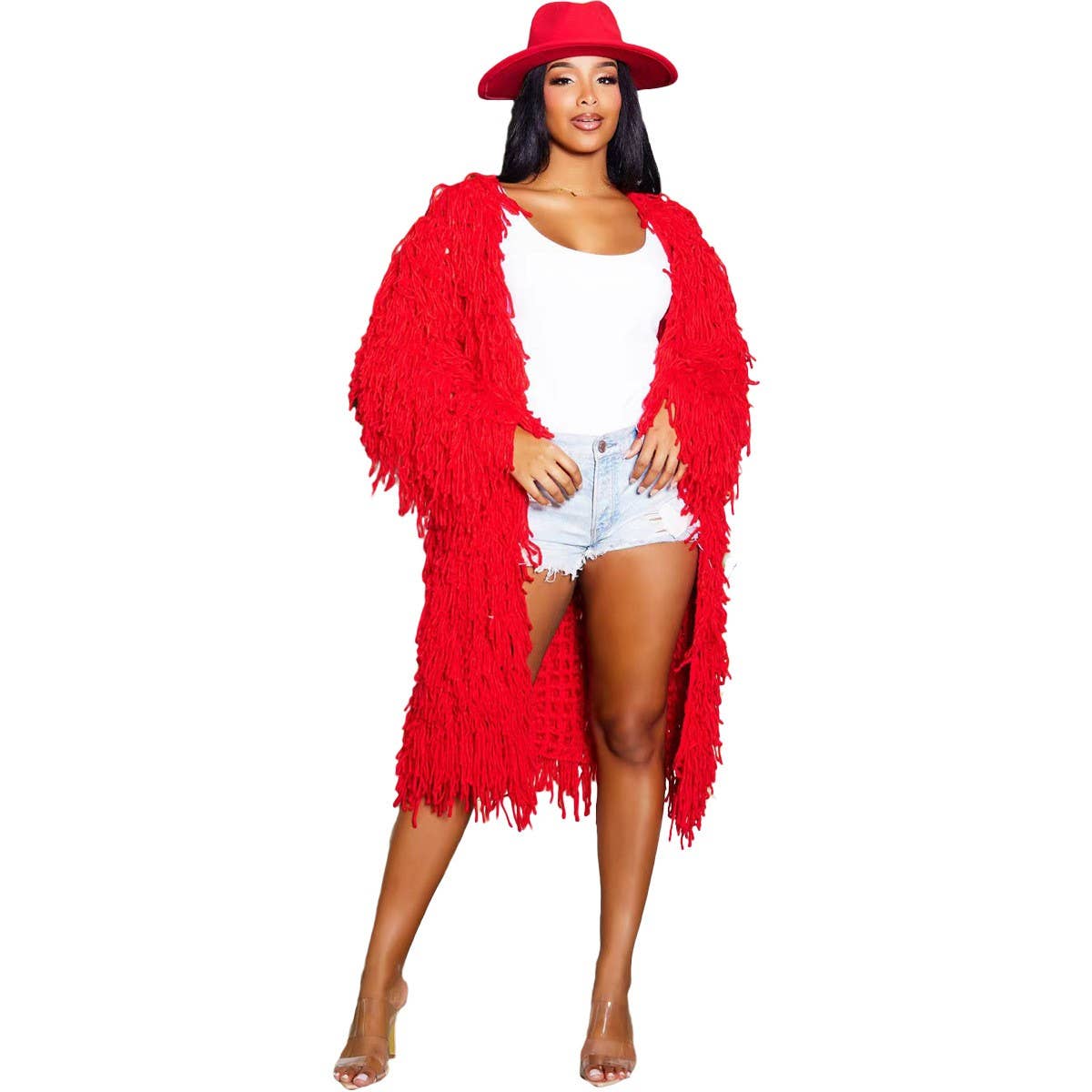 WOMEN FASHION HOLLOWED OUT TASSEL CARDIGAN