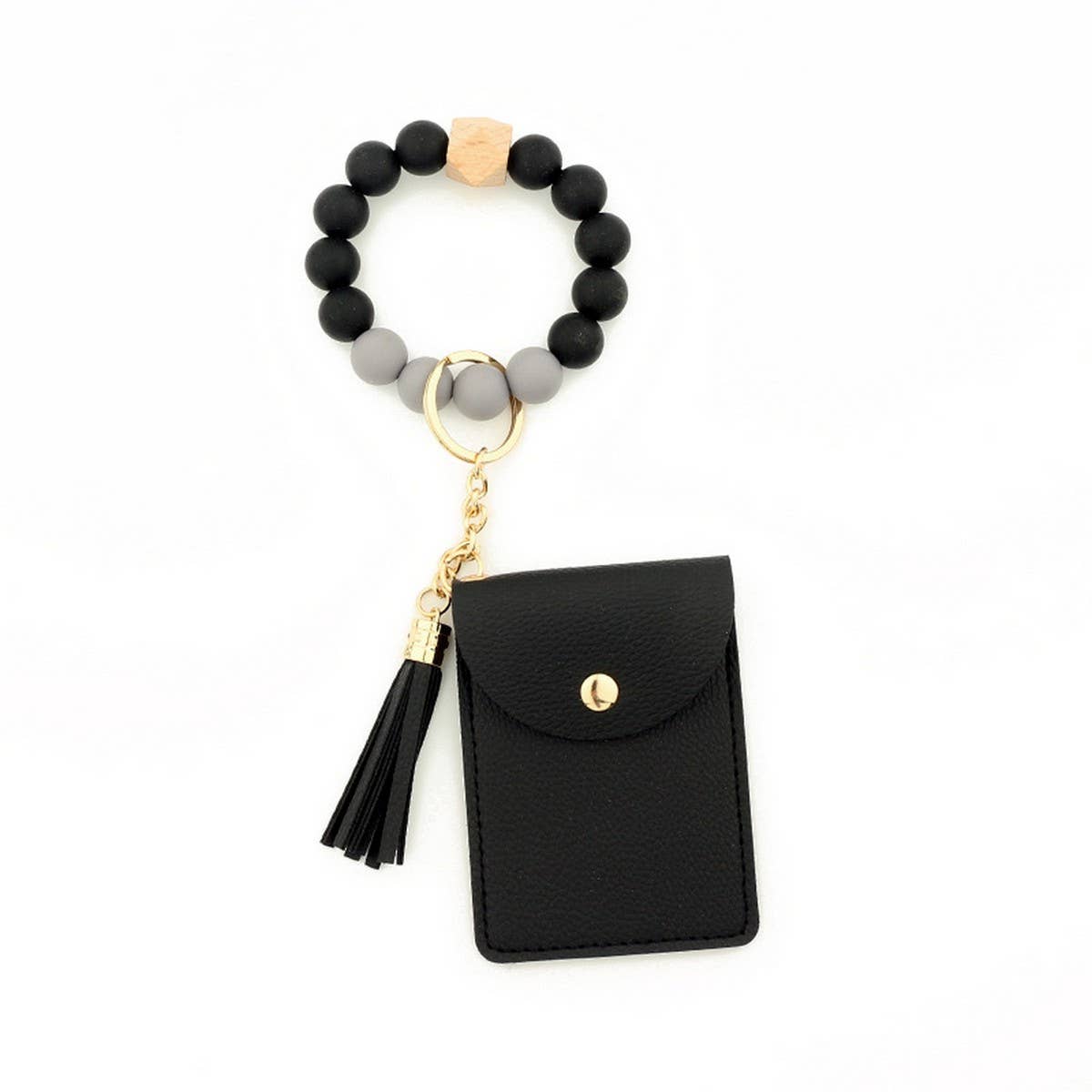 Solid PU Card Wallet with Tassel & Bead Strap_CWAB4967