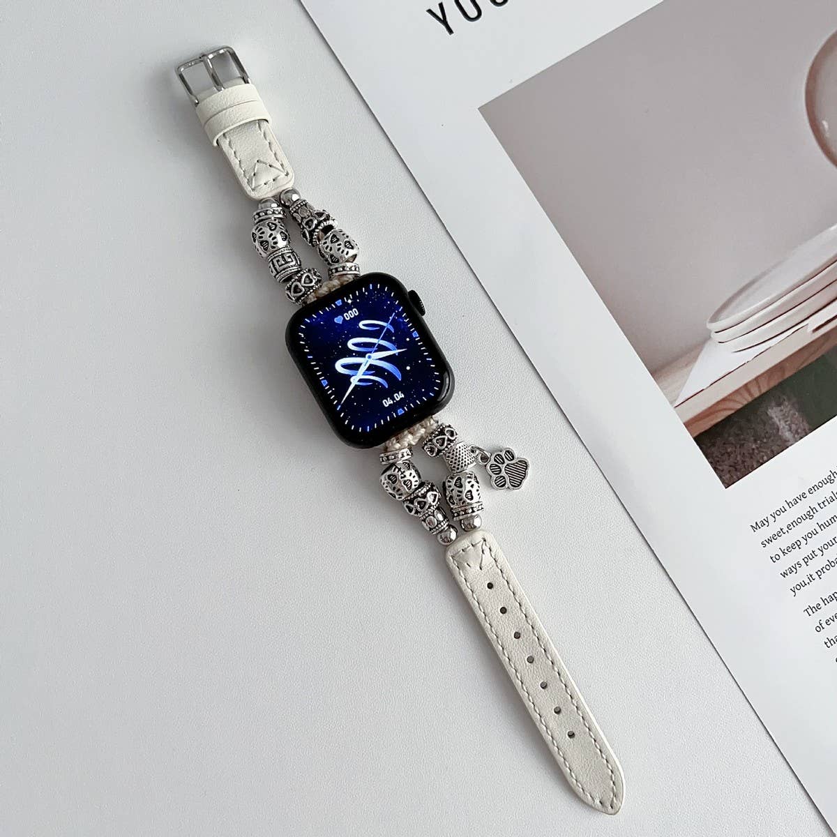 IWATCH9-1 SE DOG PAW ORNAMENT GENUINE LEATHER STRAP