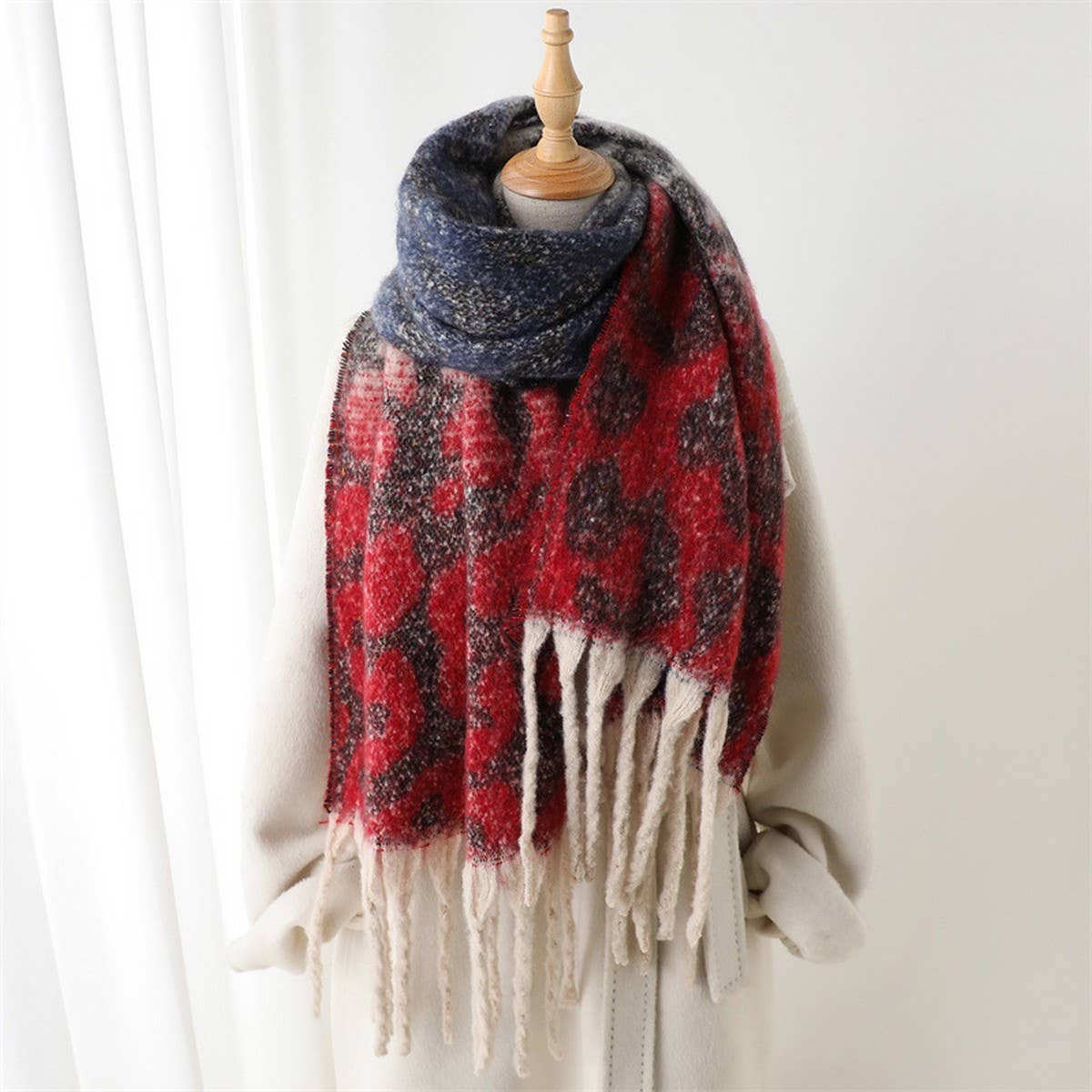 Colorful Leopard Gradient Scarf with Tassels