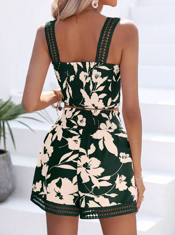 Floral printed halter top and shorts set