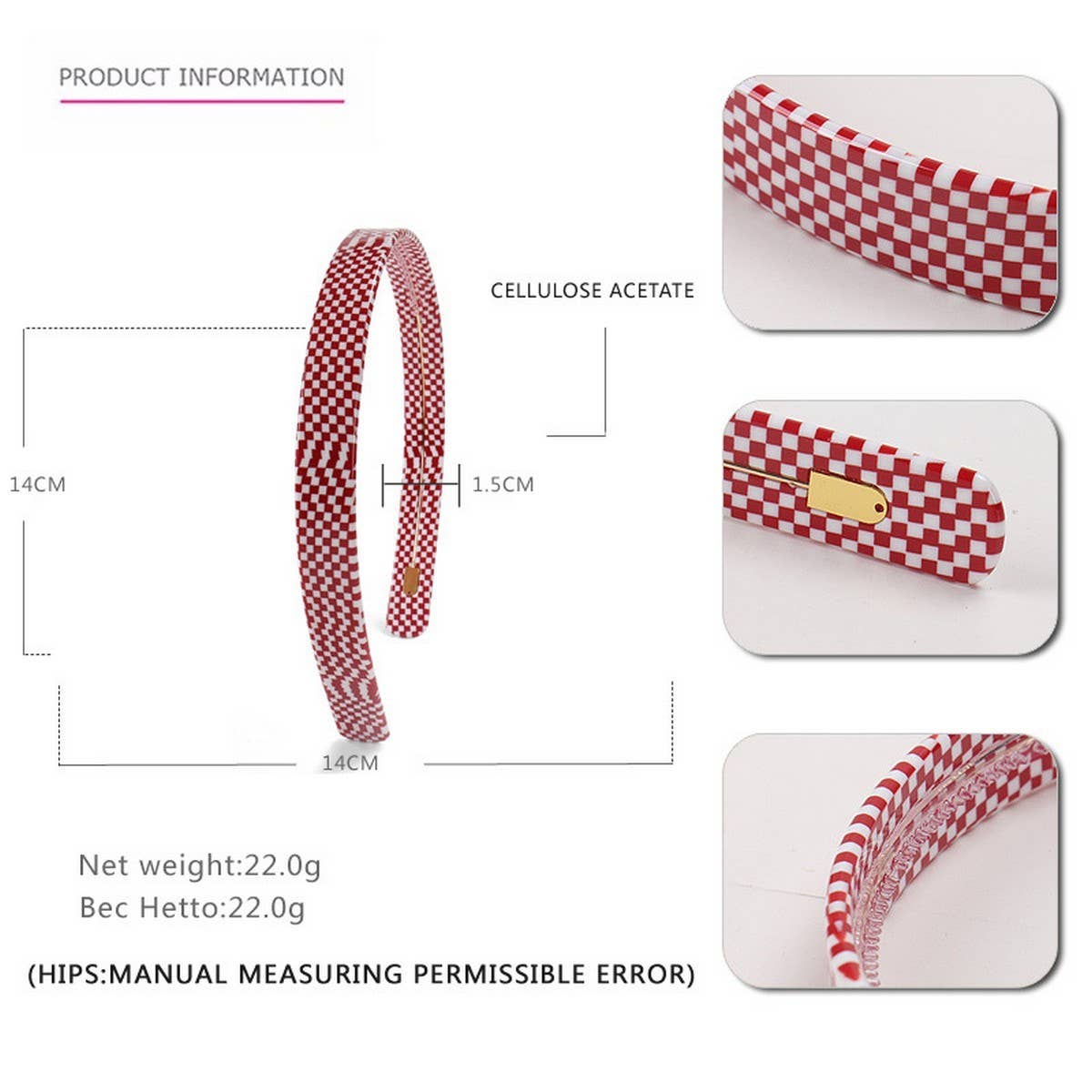 ACETATE CHECKERBOARD HEADBAND HAIRPIN_CWAHA4382