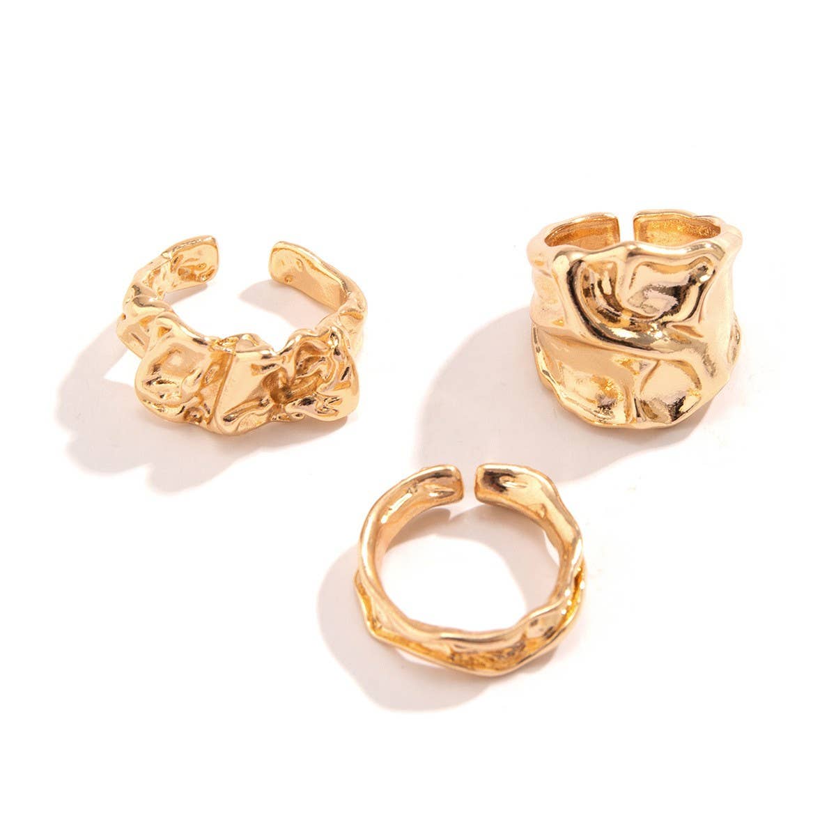 NICHE TEXTURED GLOSSY GEOMETRIC OPEN RING SET_CWMM3235
