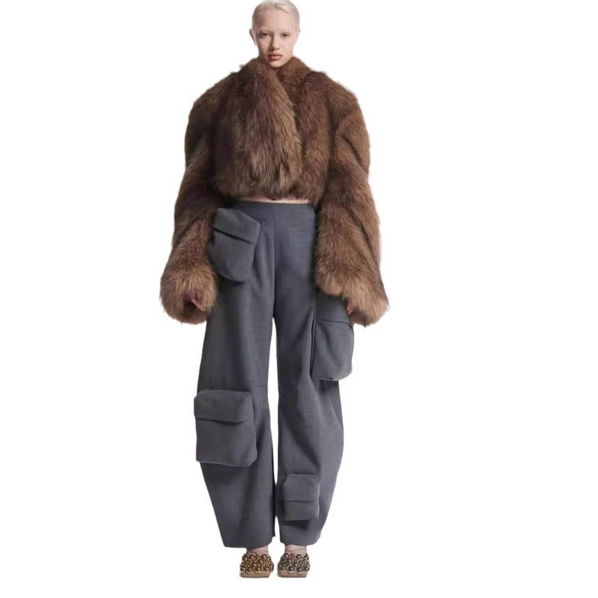 Faux Mink Fur Jacket Women Retro 2-Way Design