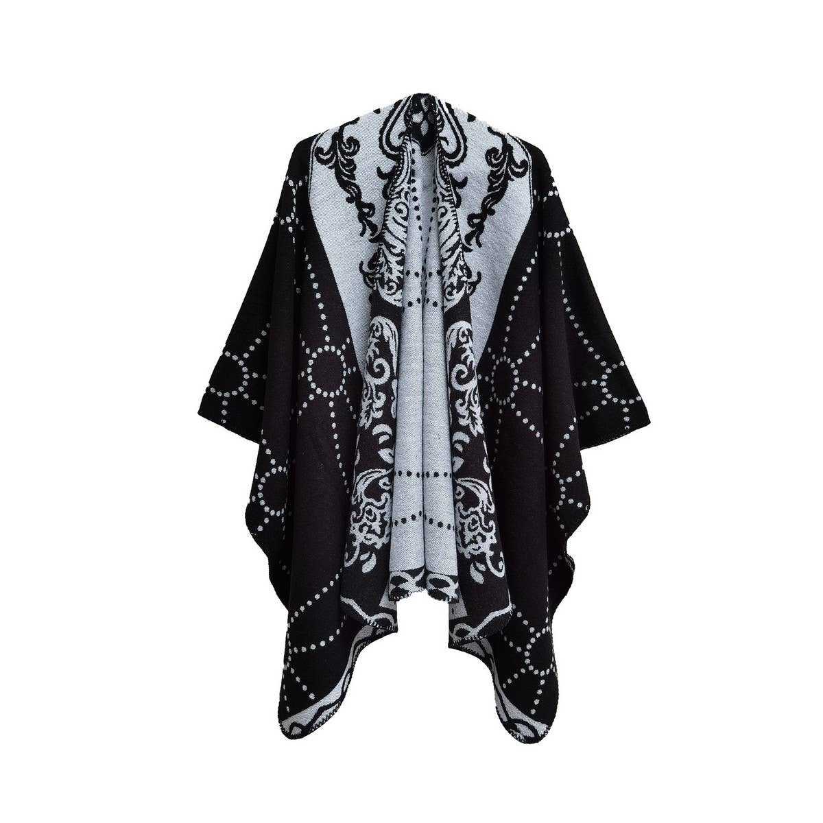 WOMEN COLOR BLOCK SHAWL WRAP OPEN FRONT PONCHO
