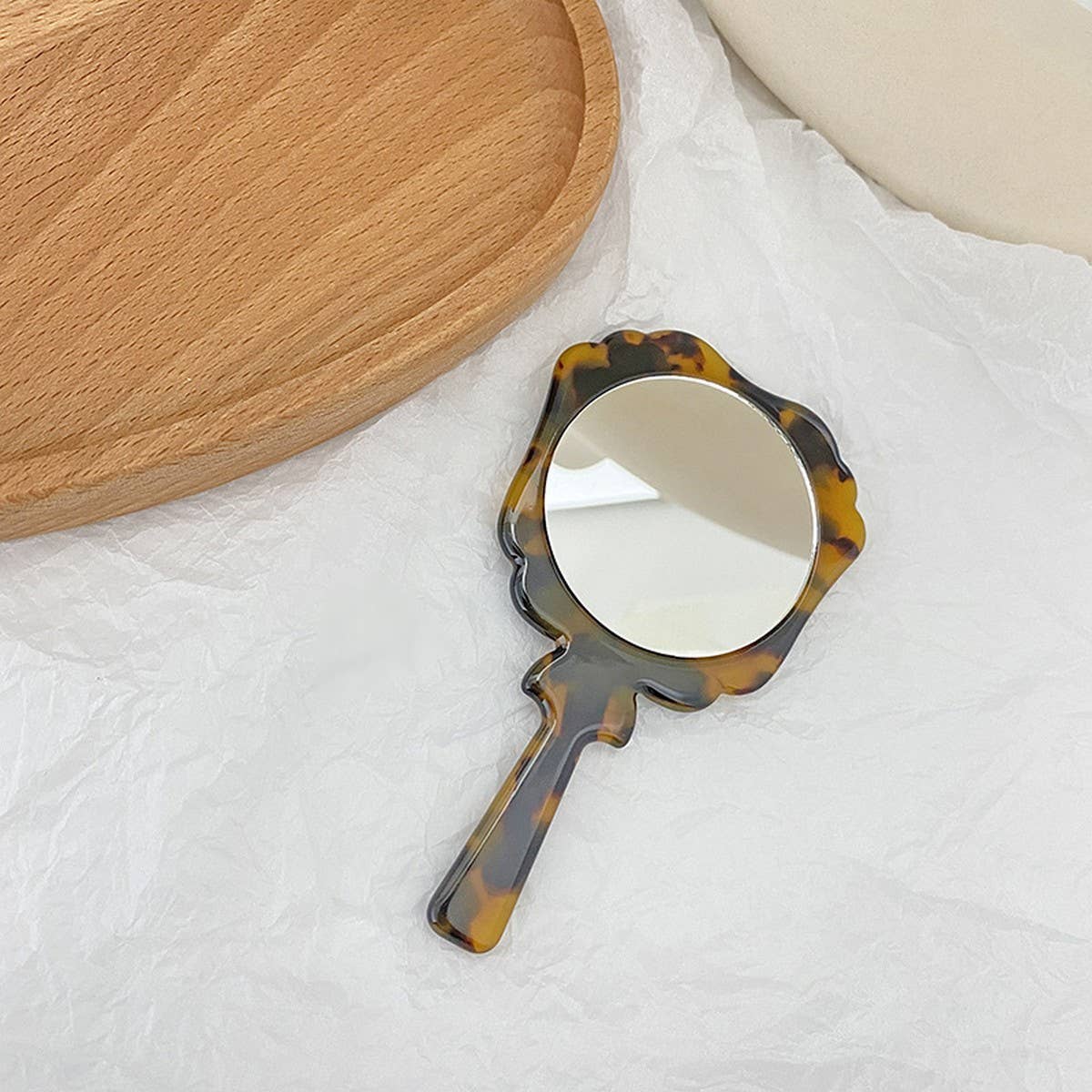 Vintage Acetate Handheld Round Makeup Mirror