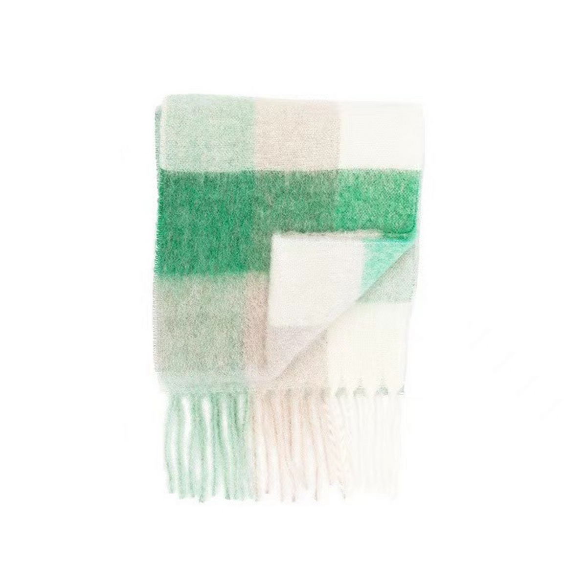 Faux Cashmere Plaid Scarf ? Thick Fringed Wrap