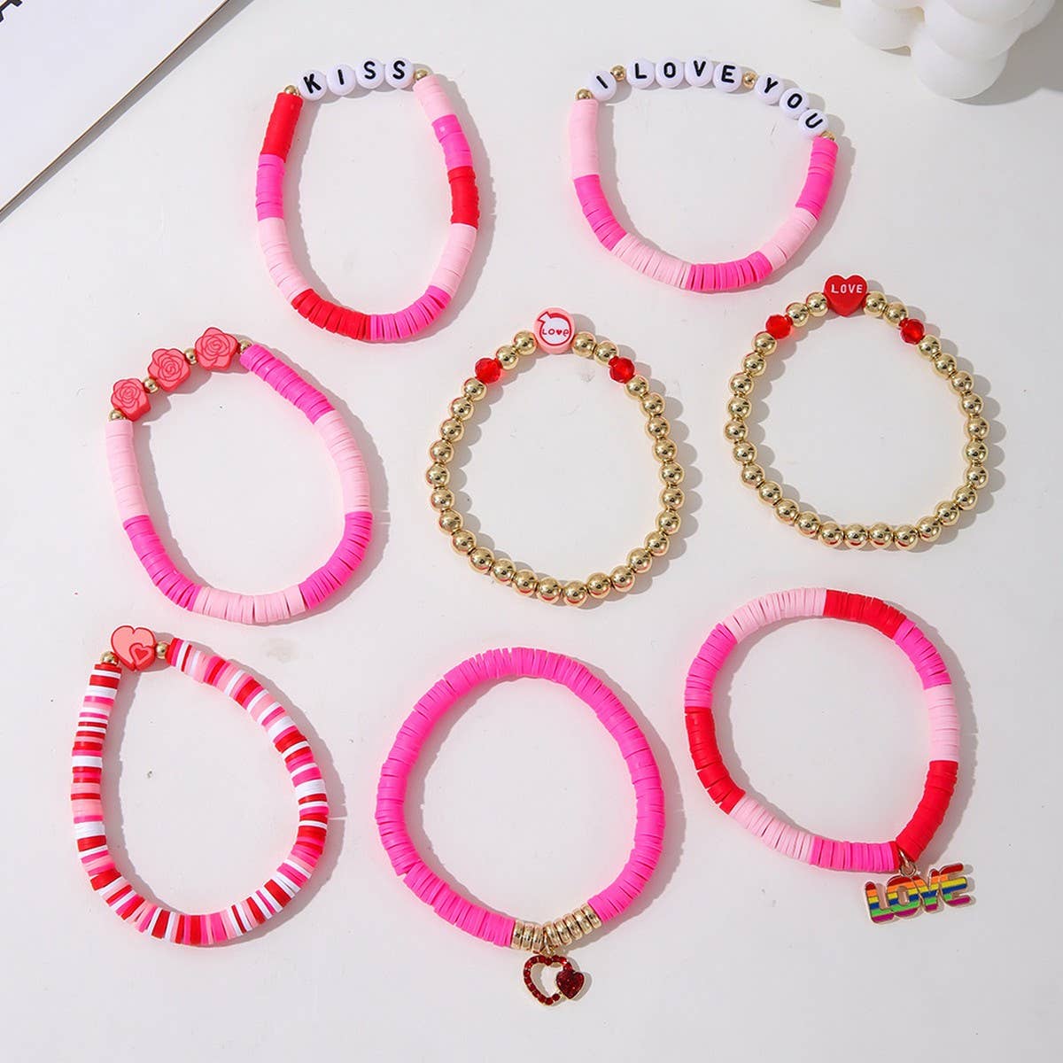 SWEET POLYMER CLAY LOVE PENDANT BRACELET SET