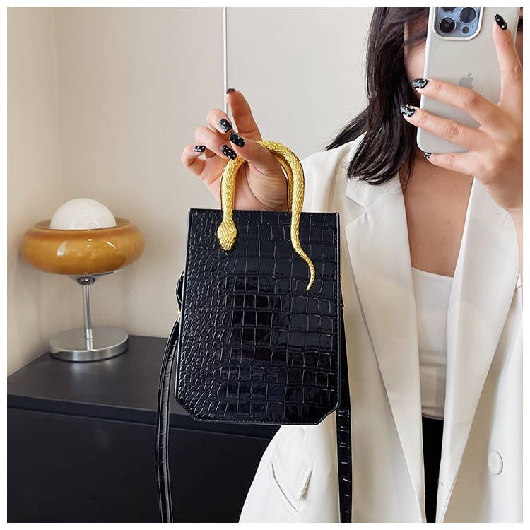 Stone-patterned glossy hand-held tote bag