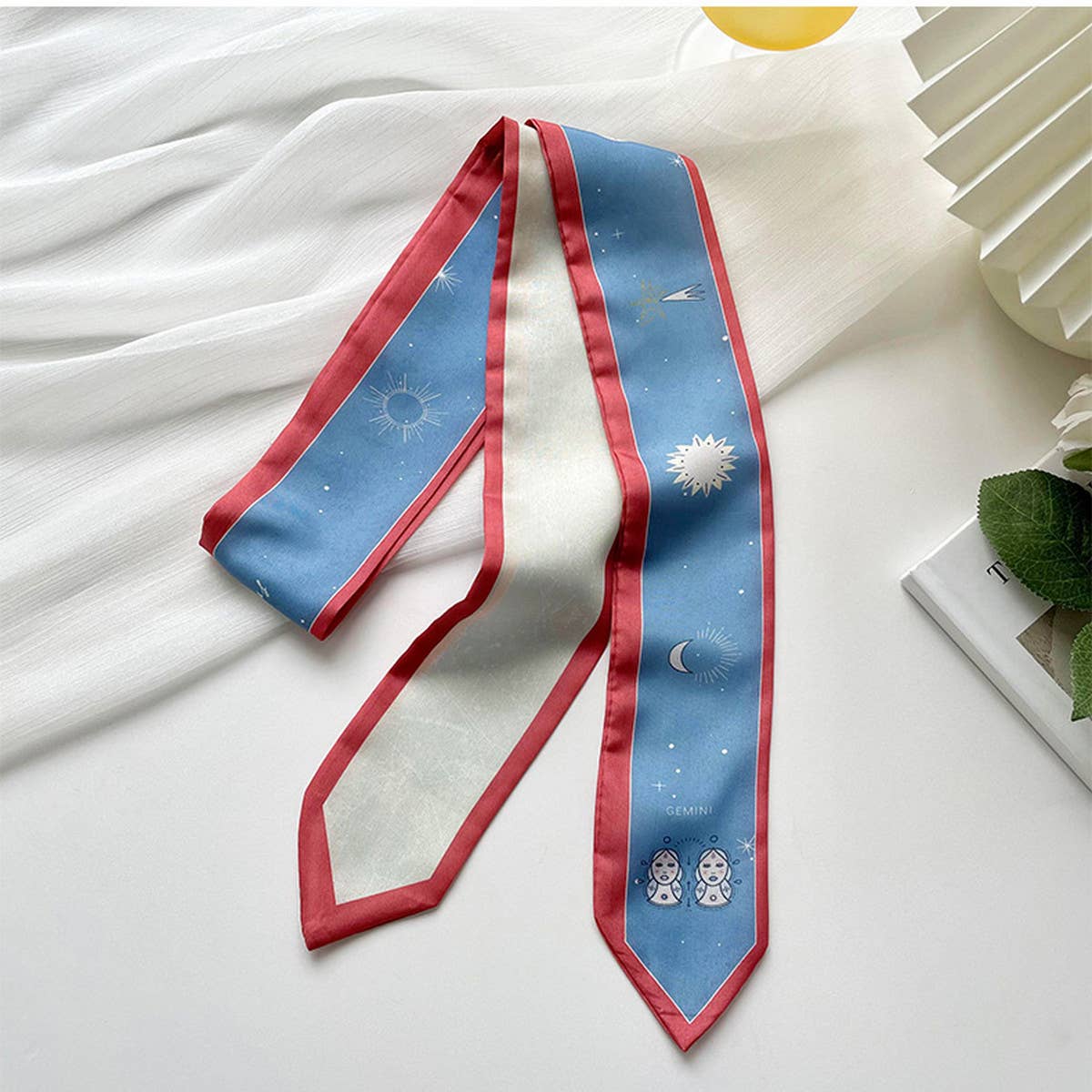 Zodiac Print Skinny Scarf for Hair and Bag Tie_CWASC0736