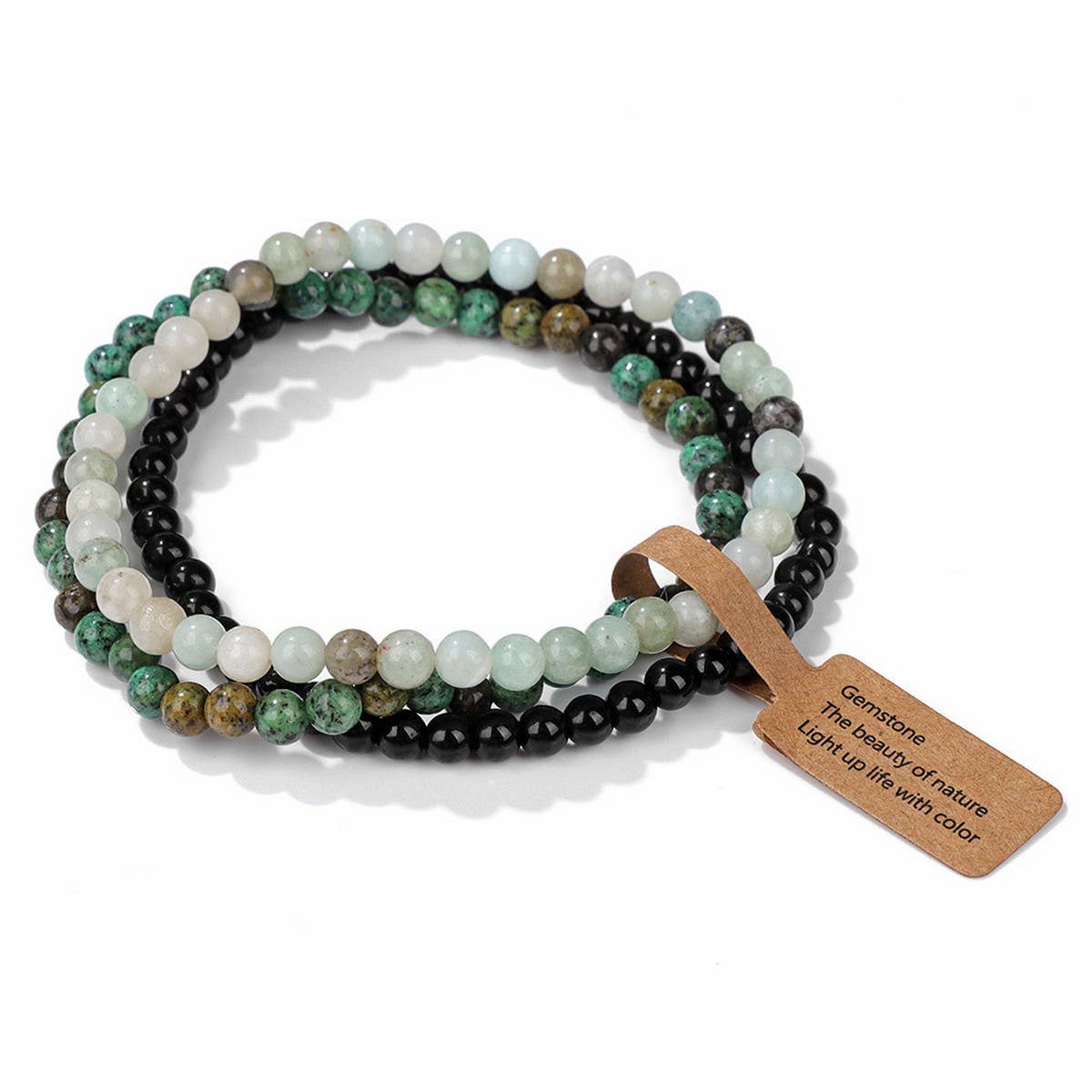 CWAJE4219_VINTAGE NATURAL STONE 4MM BEAD SET BRACELET