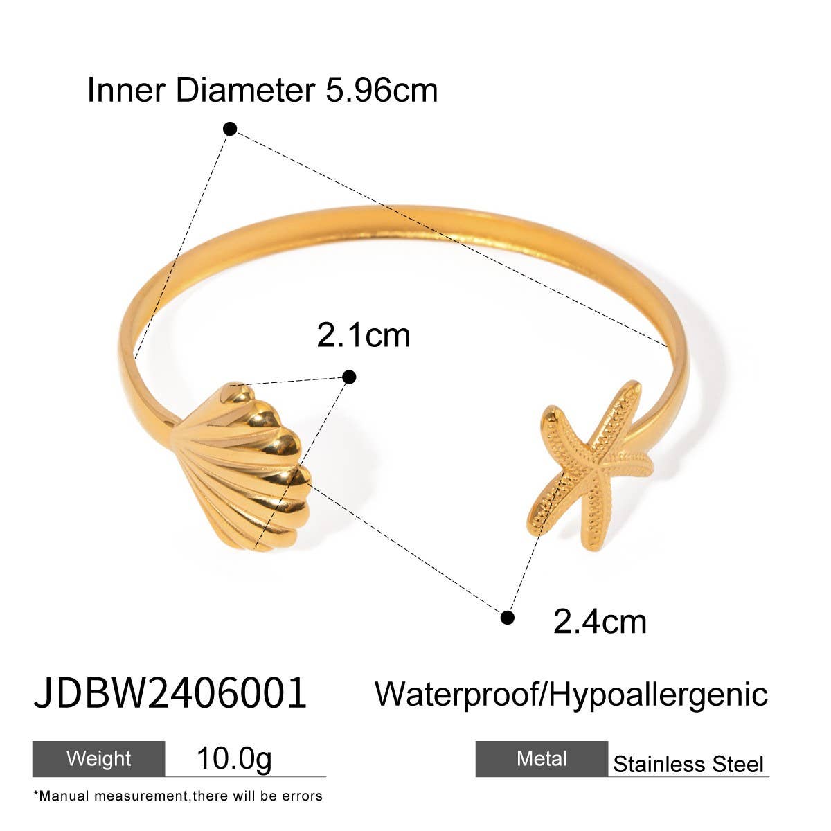 18K Gold Seashell Open Cuff, Vintage Style_CWAJE4664