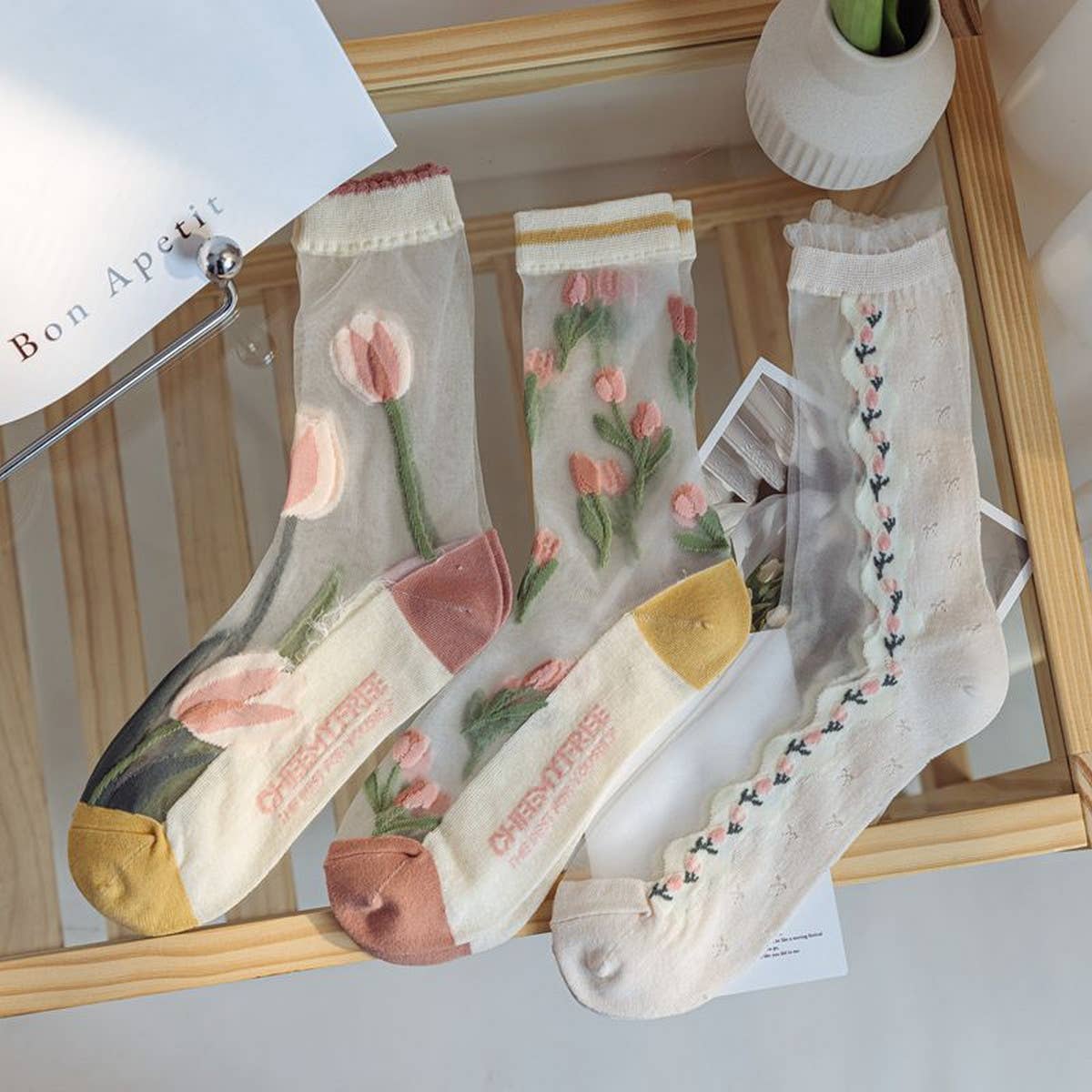 WOMEN TRANSPARENT CRYSTAL GLASS STOCKINGS