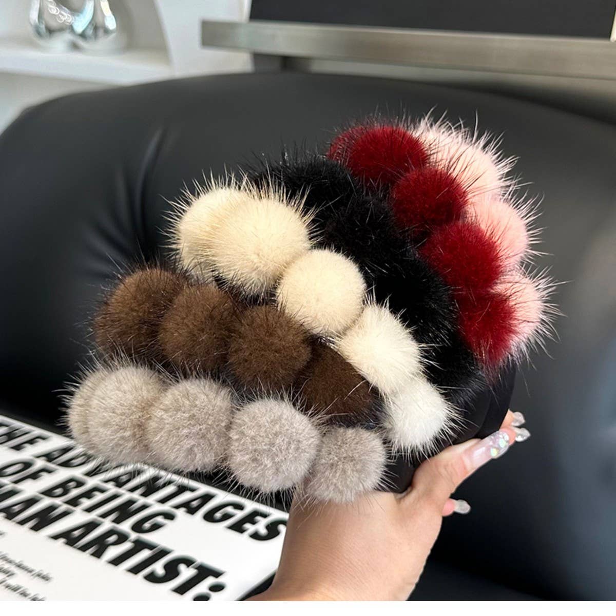 CUTE REAL MINK FUR BALL HEADBAND FUR HEADDRESS