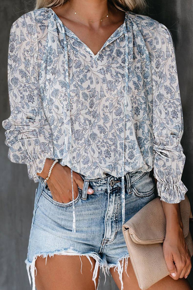 Floral printed V-neck shirt