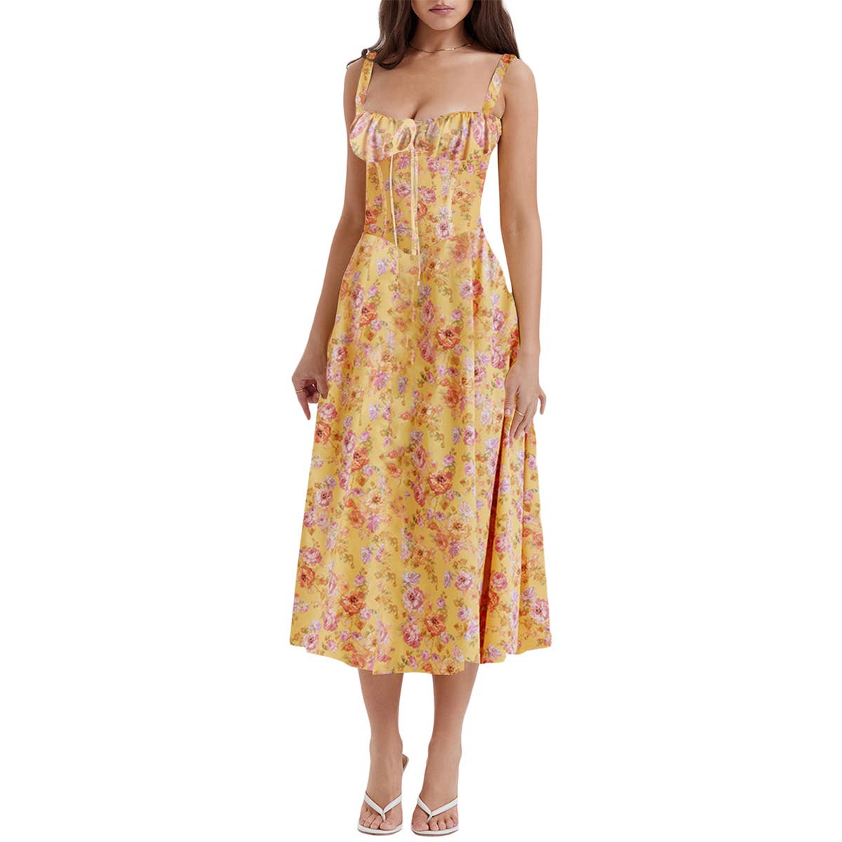 FLORAL FRENCH HIGH-WAISTED LONG HALTER DRESS