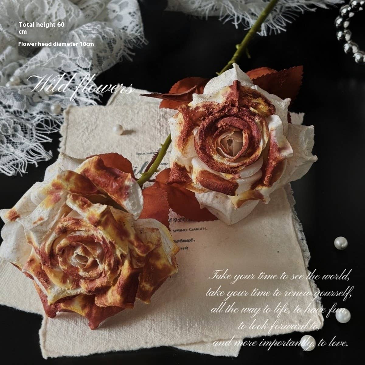Vintage Faux Wilted Rose Bouquet with Ink Stains