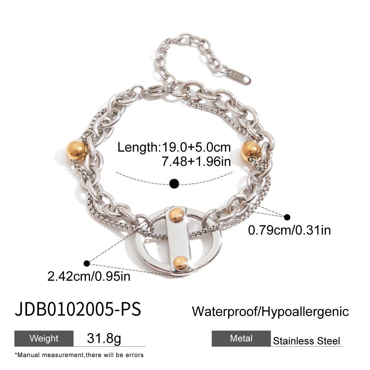 Stylish 18K Gold Mixed Metal Chunky Cross Bracelet_CWAJE4776