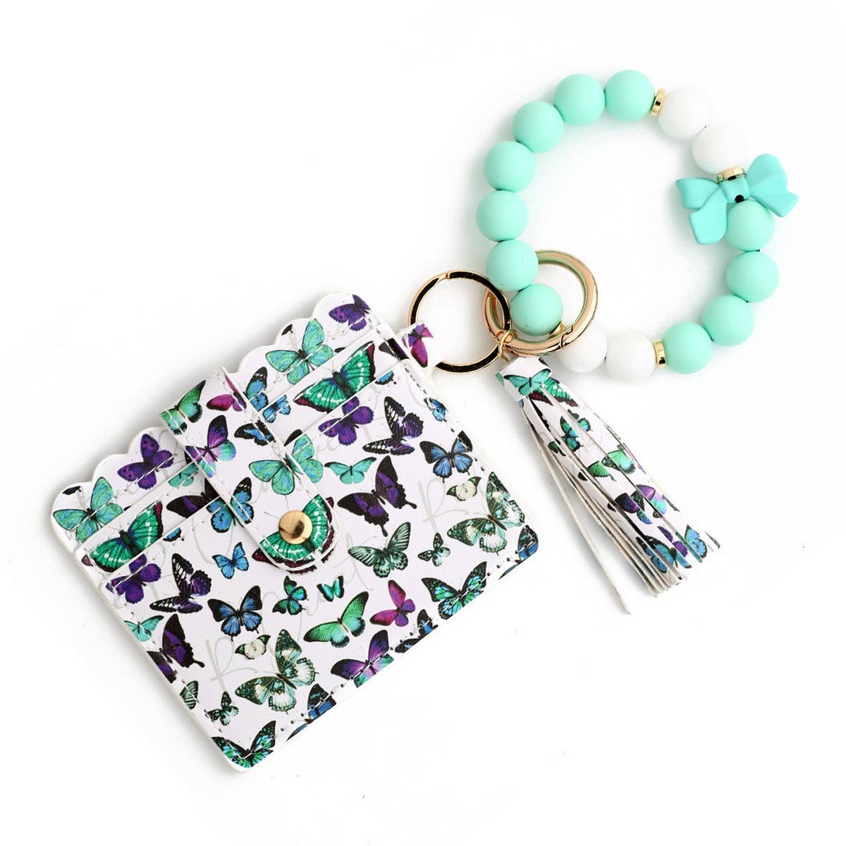 Butterfly Print Card Holder with Beaded Keychain_CWAB4960