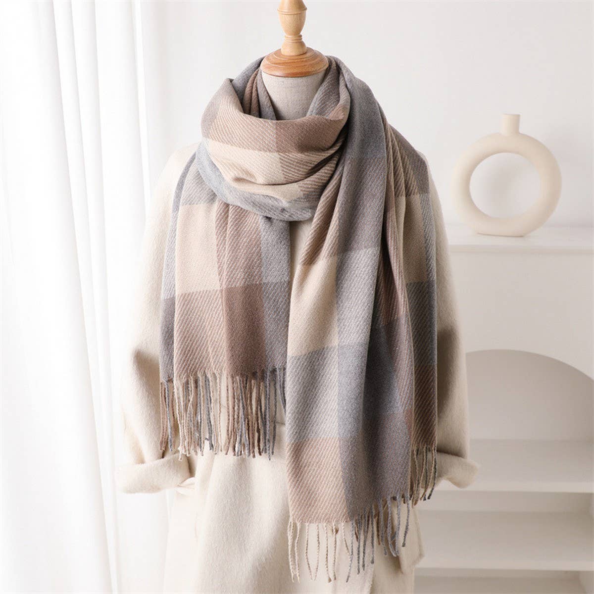 Warm Checkered Scarf Shawl for Cold Weather