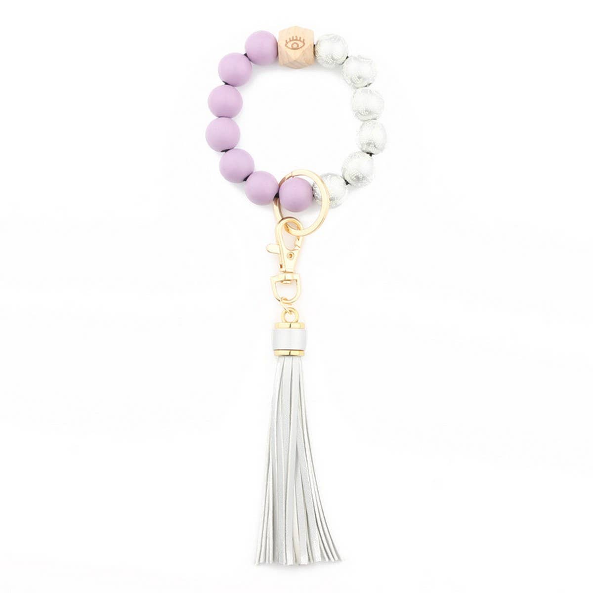 Printed Wood Bead Bracelet Keychain with Tassel_CWMM7025