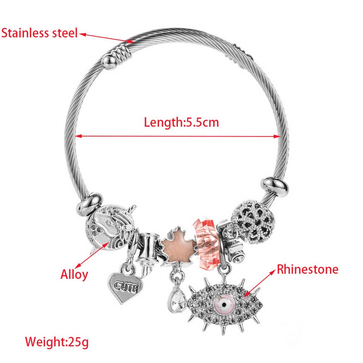 Silver Stainless Steel Evil Eye BFF Bracelet