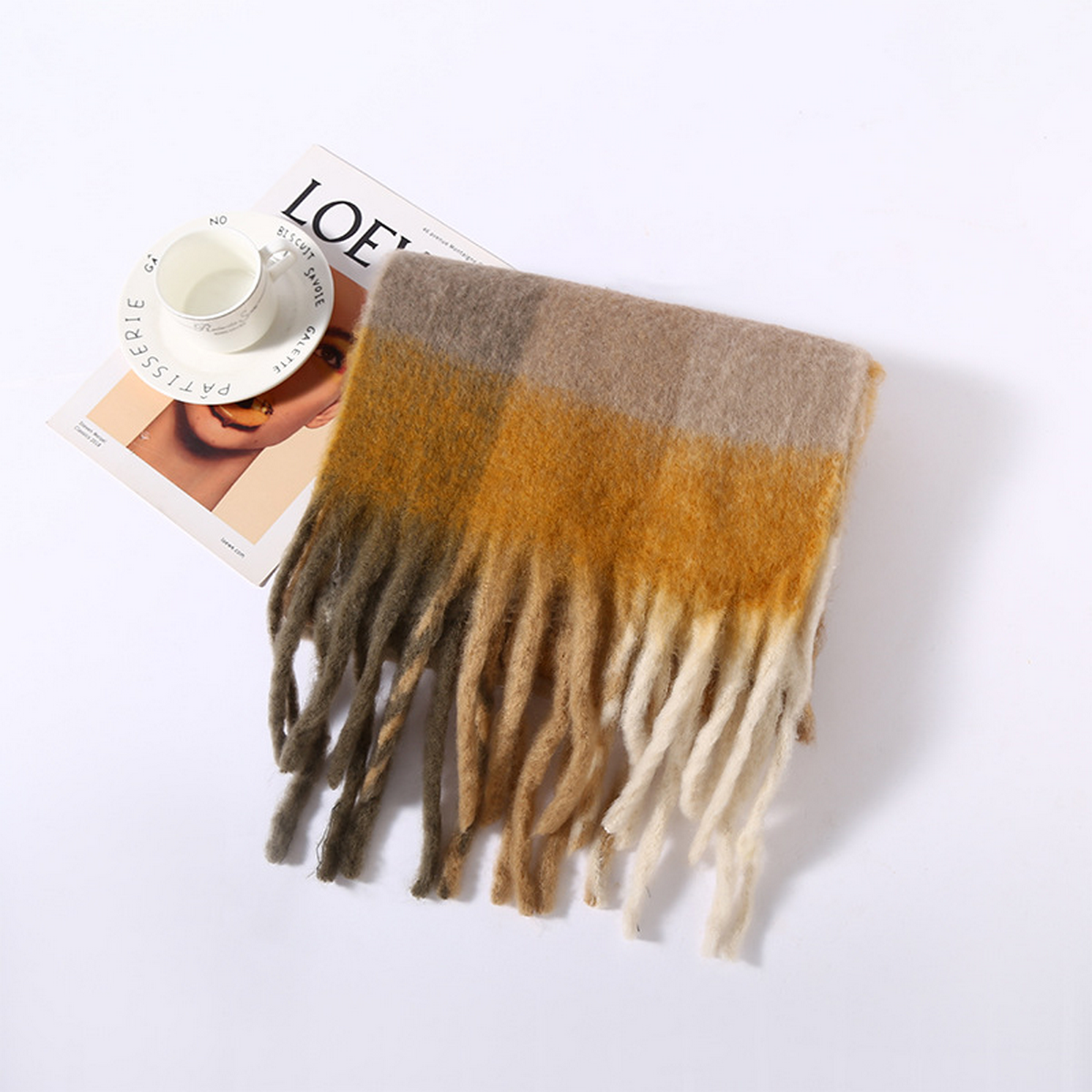 Faux Cashmere Plaid Scarf ? Thick Fringed Wrap