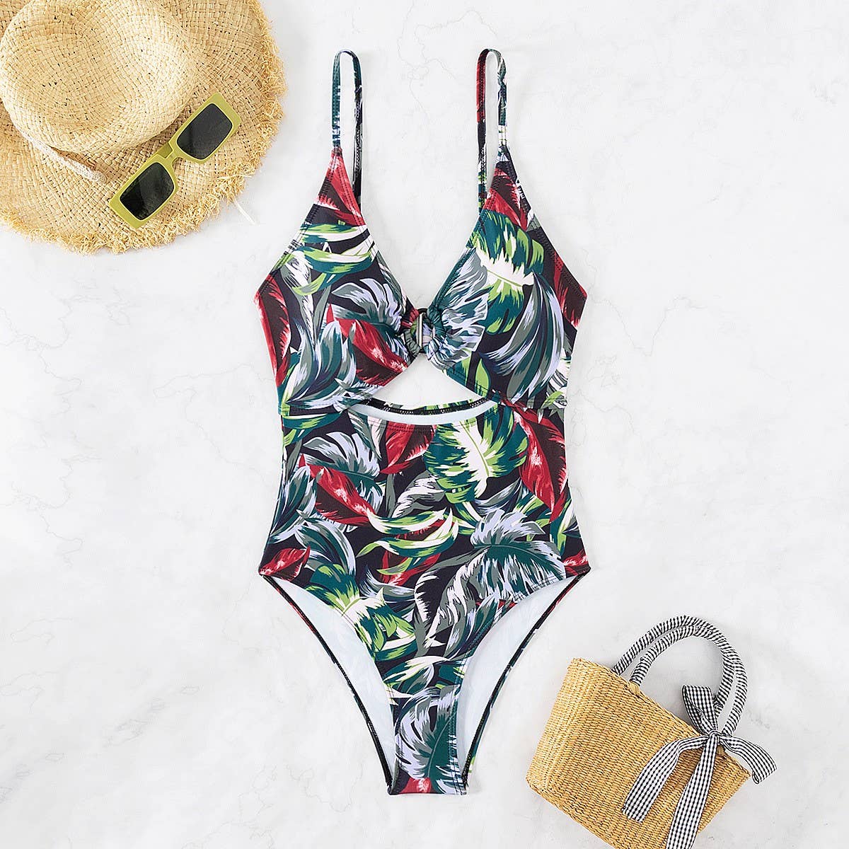 LEOPARD PRINT SLIM CUT-OUT BIKINI SWIMSUIT