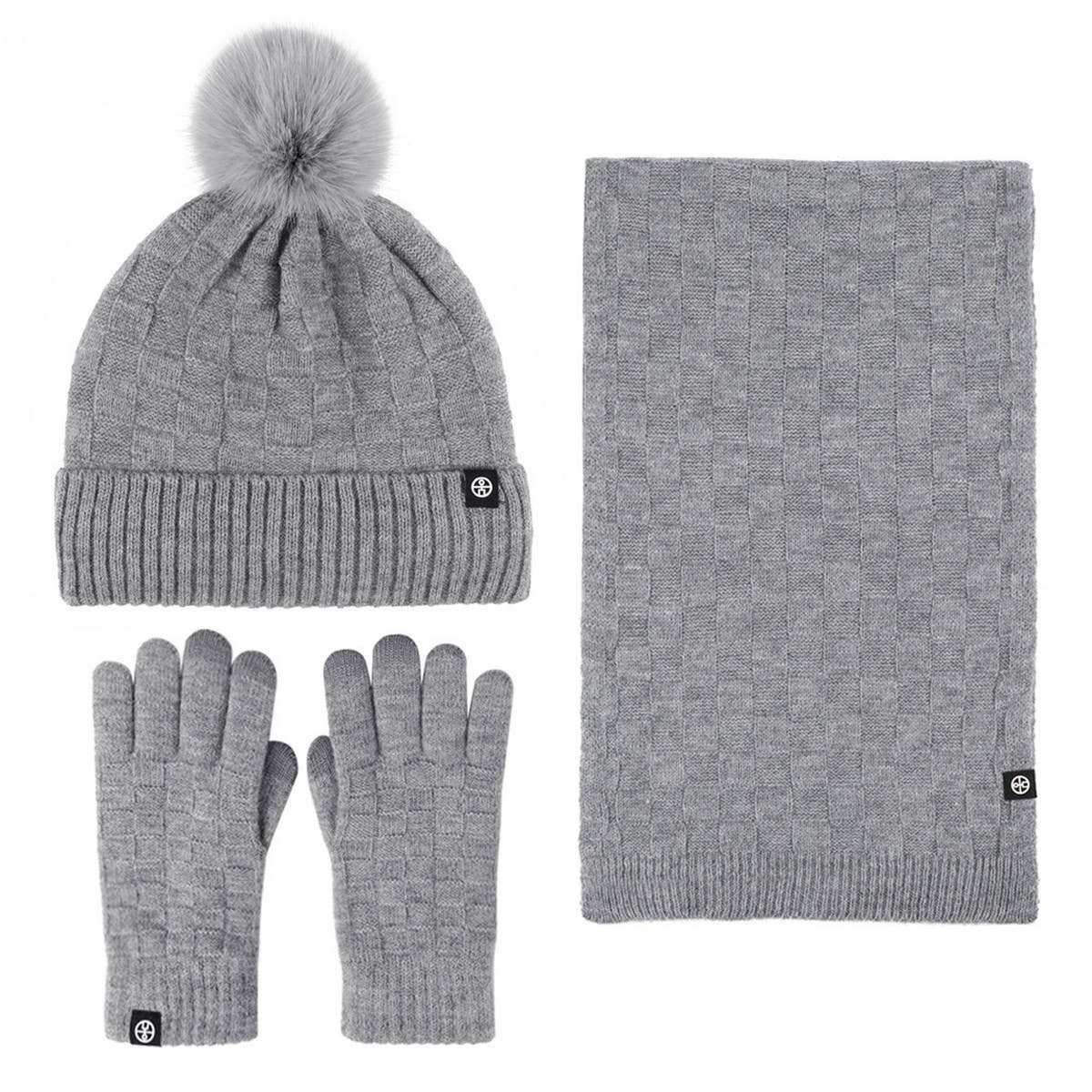 WINTER OUTDOOR WARM KNITTED SCARF THREE-PIECE SET