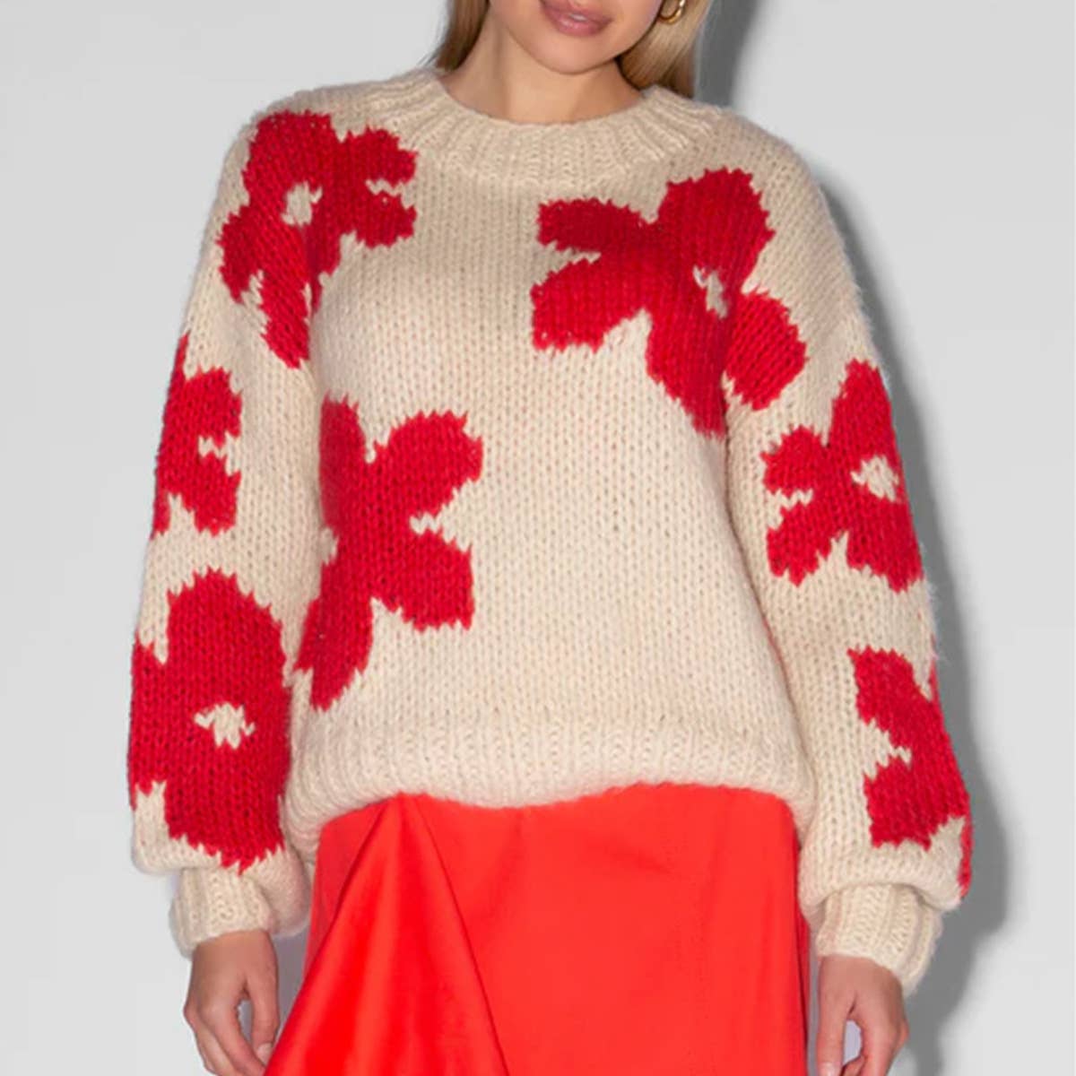 FLORAL PRINT TOP CREW NECK IN CONTRASTING COLORS
