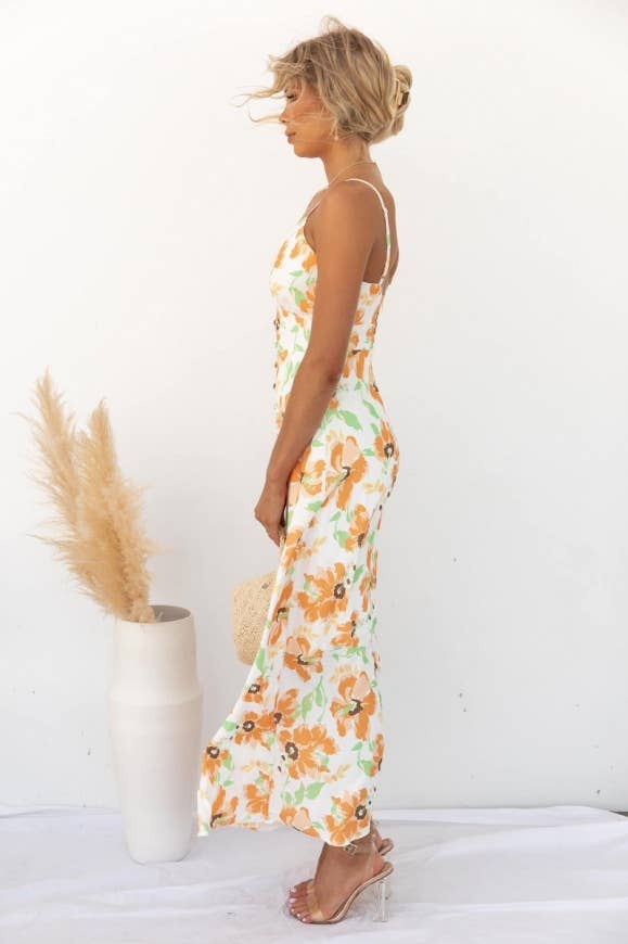 Floral print elegant slit long halter dress