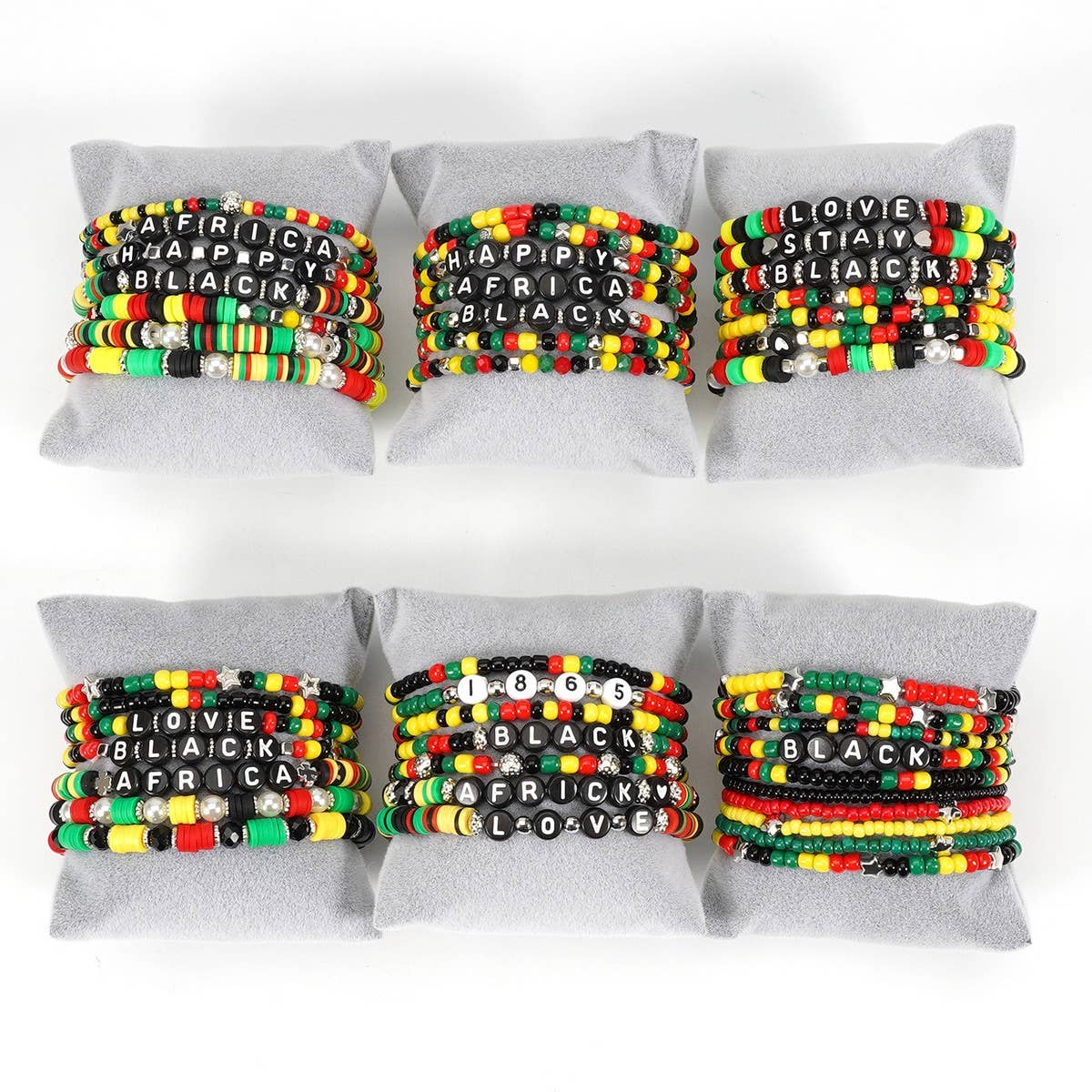 CWAJE05708_BOHO JUNETEENTH AFRICAN BEADED STRETCH BRACELET