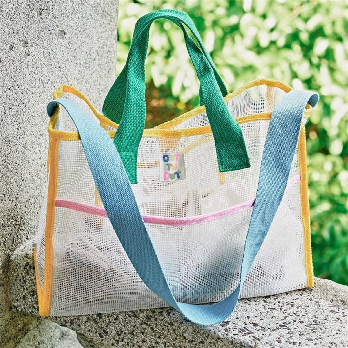 MESH CONTRAST COLOR BEACH TRAVEL STORAGE BAG_CWAB1916