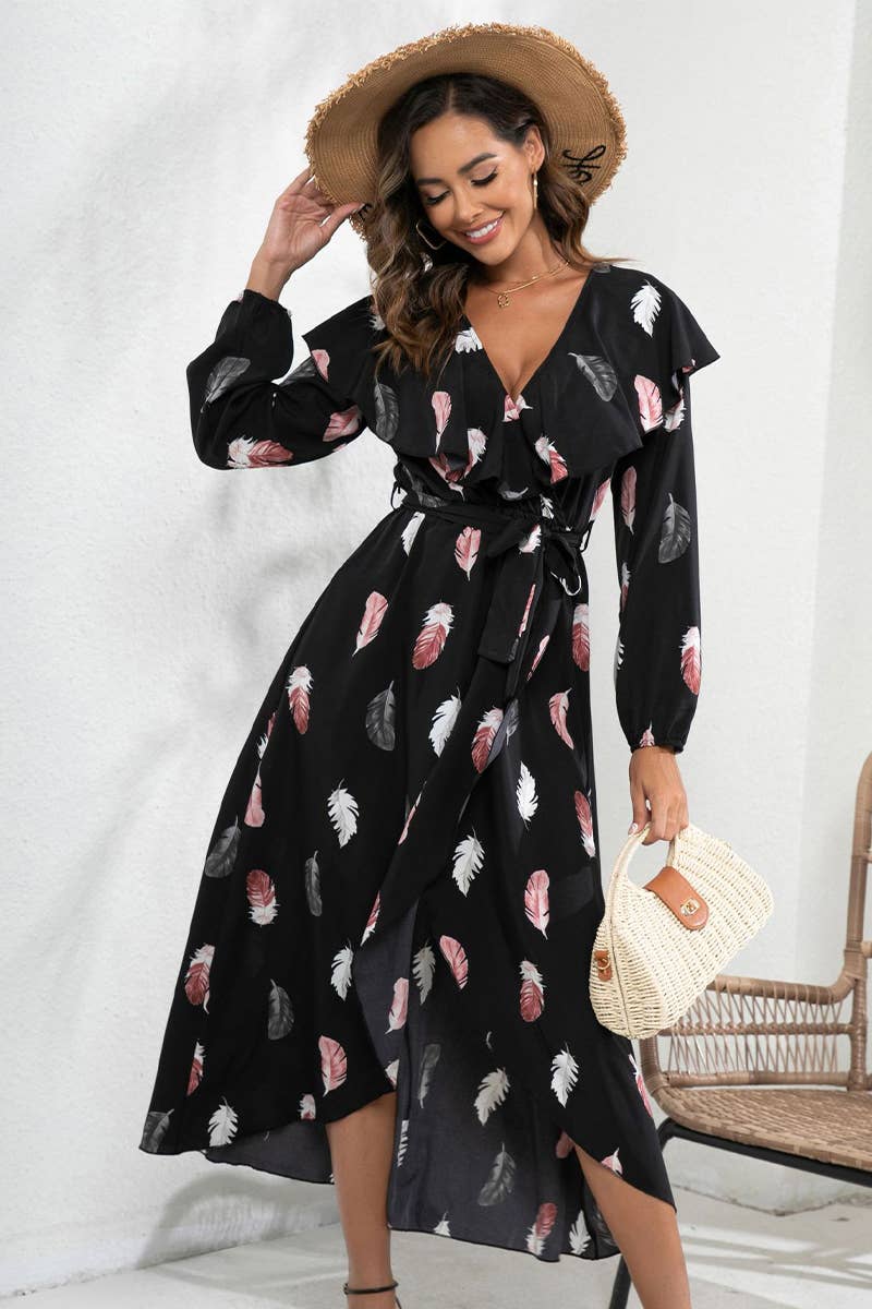 FLORAL PRINT DRESS WITH SLIT AND SWING