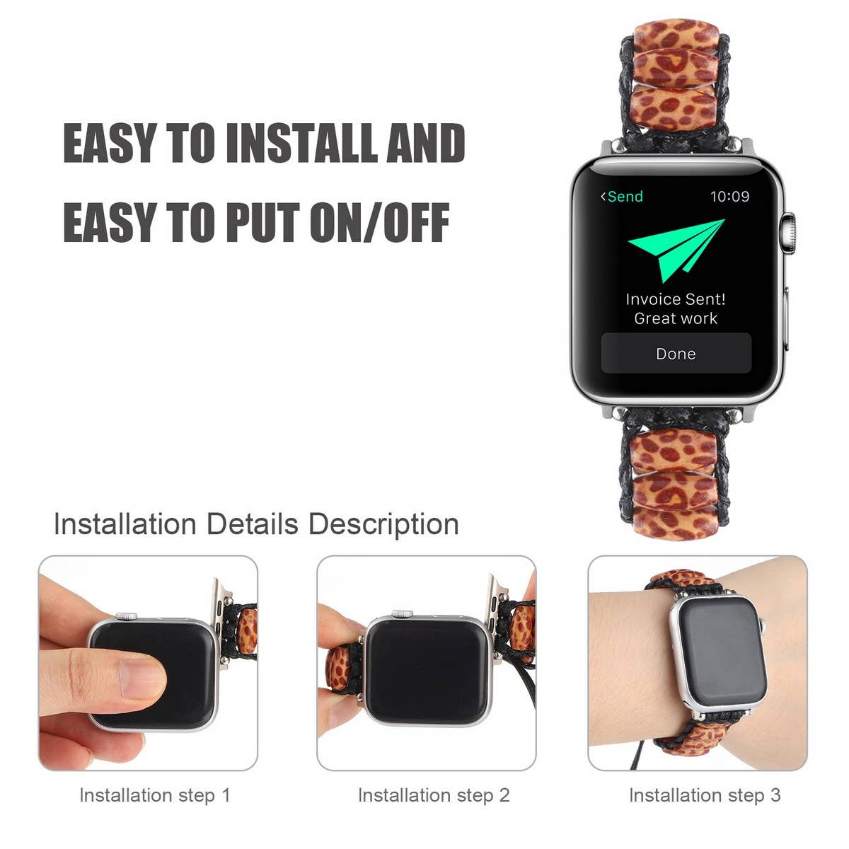 IWATCH9 WOODEN BEADS WAX ROPE STRAP Apple Watch9-1