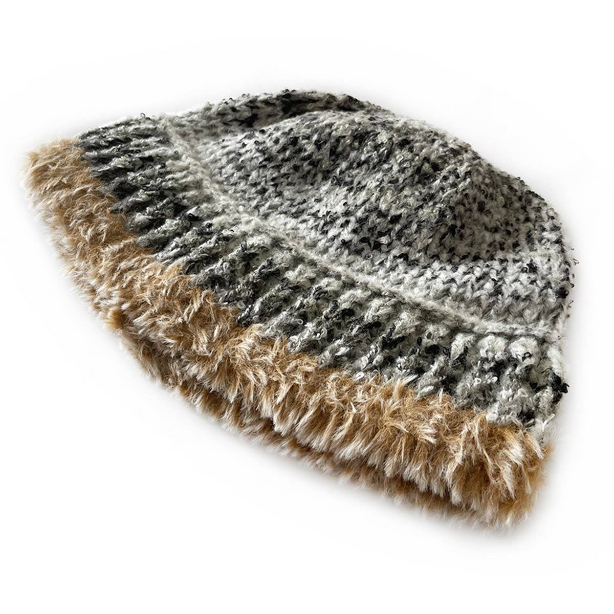 ADULT KNITTED HAT COLORFUL STRIPED BUCKET HAT_CWAH2051