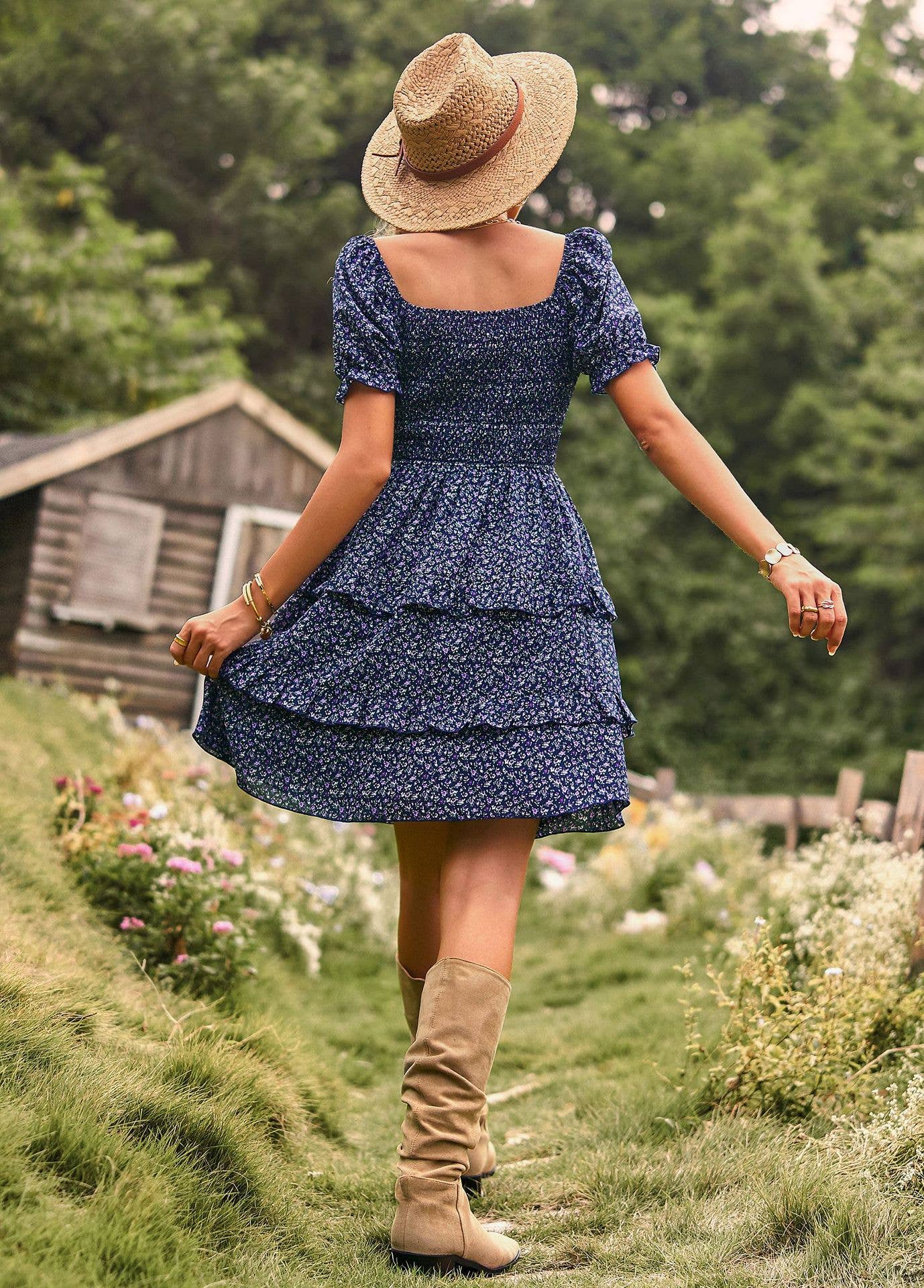 FLORAL SHORT SLEEVE CAKE DRESS
