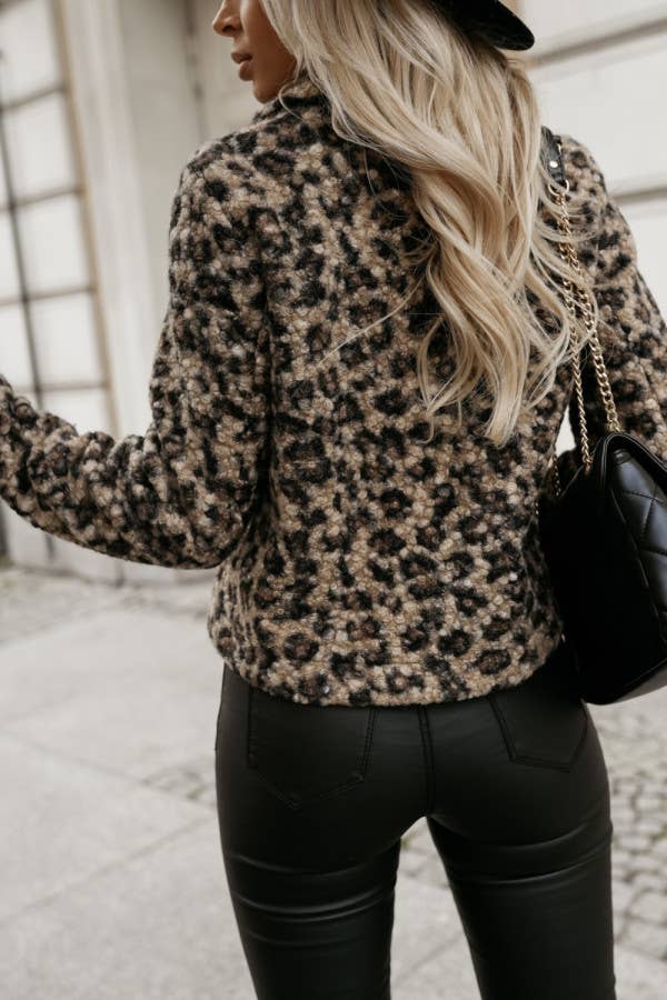 ZEBRA-PRINT BLAZER HAIRY-CROPPED ZIPPER COLLAR