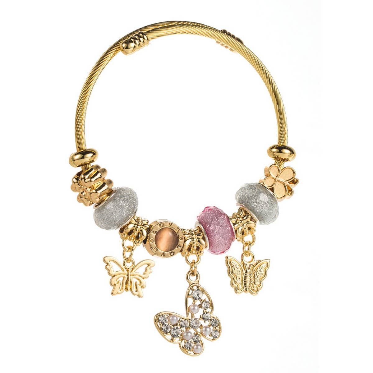 Butterfly Bead Charm Adjustable Bracelet_CWMM8492