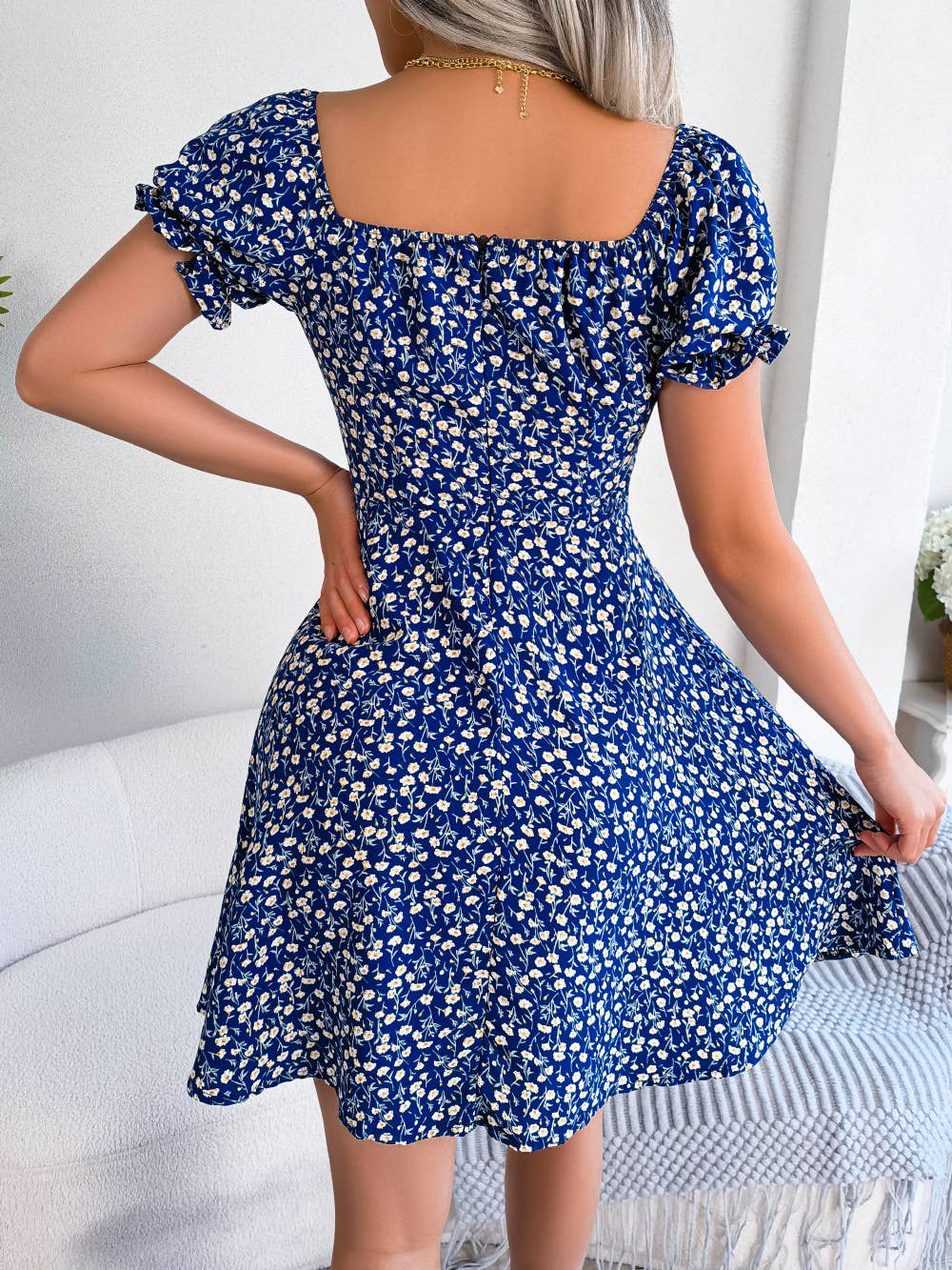 Floral tie big swing vacation-style beach dress