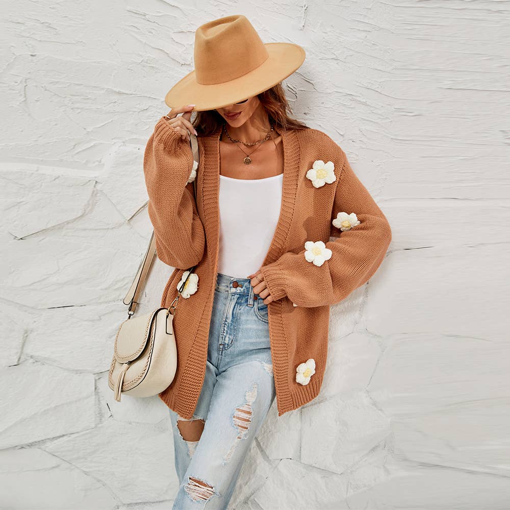 Flower cardigan lantern sleeve sweater coat
