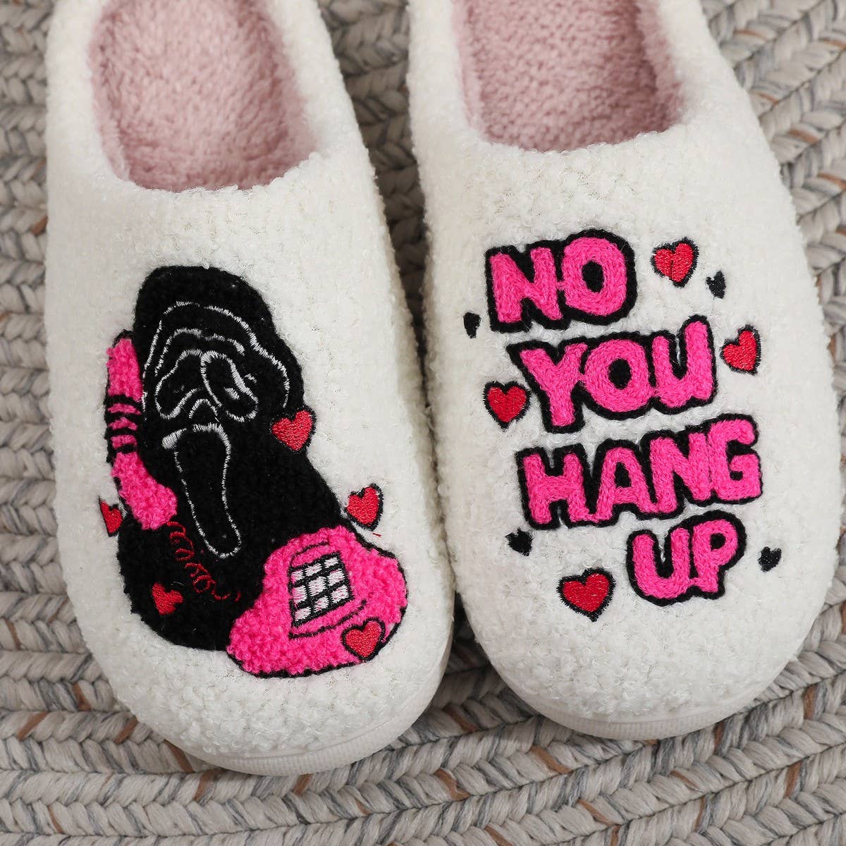 Halloween Skull Embroidered Plush Slippers_CWSHF00221